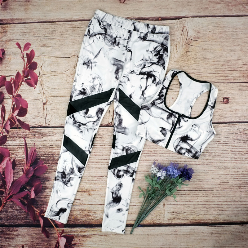 F2526 Women Yoga Fitness Bra Pants Leggings Set Gym Workout Sports Activewear